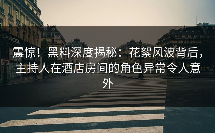 震惊！黑料深度揭秘：花絮风波背后，主持人在酒店房间的角色异常令人意外  第1张