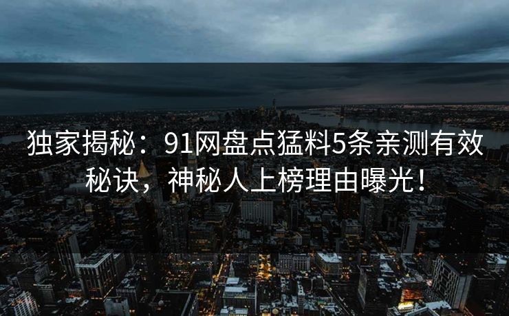 独家揭秘：91网盘点猛料5条亲测有效秘诀，神秘人上榜理由曝光！  第1张