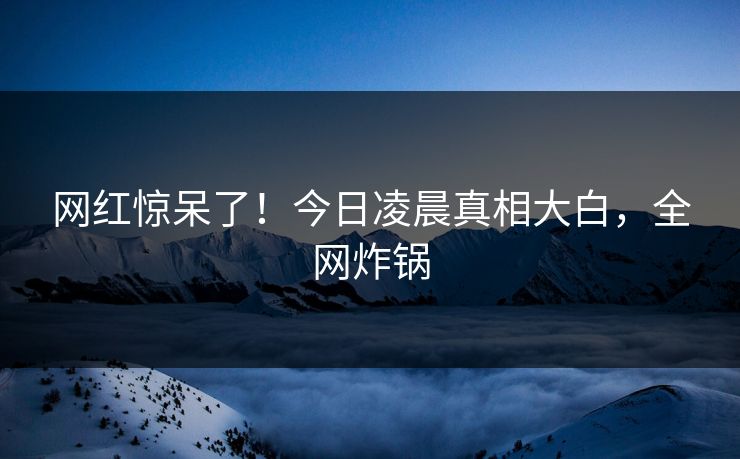 网红惊呆了！今日凌晨真相大白，全网炸锅